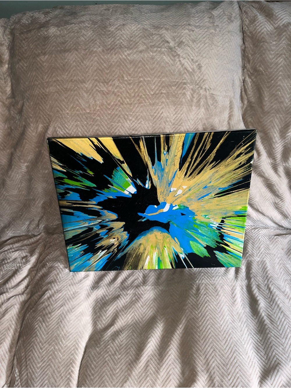 Abstract Burst Canvas Wall Spin Art in Blue, Green & Gold - DIY Homeade